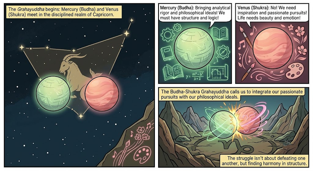 Mercury-Venus Planetary War in Capricorn